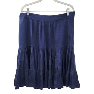 Lilly Pulitzer 100% Silk Blue Drop Waist Navy Casual Skirt Size 6 Tiered Crinkle